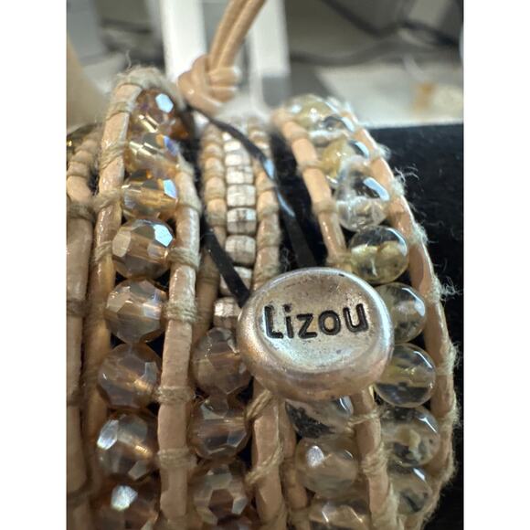 J2. MSRP $68  | Lizou Hope Beaded Wrap Bracelet 34–36” Cream Leather | QUICKSHIP - Picture 2 of 9